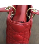 CHRISTIAN DIOR Small Lady Dior Handbag with ABC Shoulder Strap in Red Cannage Lambskin – GHW