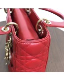 CHRISTIAN DIOR Small Lady Dior Handbag with ABC Shoulder Strap in Red Cannage Lambskin – GHW