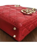 CHRISTIAN DIOR Small Lady Dior Handbag with ABC Shoulder Strap in Red Cannage Lambskin – GHW