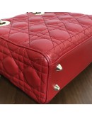 CHRISTIAN DIOR Small Lady Dior Handbag with ABC Shoulder Strap in Red Cannage Lambskin – GHW