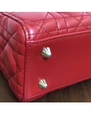 CHRISTIAN DIOR Small Lady Dior Handbag with ABC Shoulder Strap in Red Cannage Lambskin – GHW