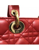 CHRISTIAN DIOR Small Lady Dior Handbag with ABC Shoulder Strap in Red Cannage Lambskin – GHW