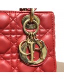 CHRISTIAN DIOR Small Lady Dior Handbag with ABC Shoulder Strap in Red Cannage Lambskin – GHW