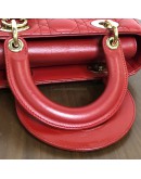 CHRISTIAN DIOR Small Lady Dior Handbag with ABC Shoulder Strap in Red Cannage Lambskin – GHW