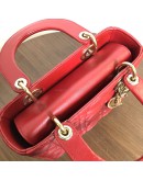 CHRISTIAN DIOR Small Lady Dior Handbag with ABC Shoulder Strap in Red Cannage Lambskin – GHW