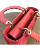 CHRISTIAN DIOR Small Lady Dior Handbag with ABC Shoulder Strap in Red Cannage Lambskin – GHW