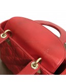 CHRISTIAN DIOR Small Lady Dior Handbag with ABC Shoulder Strap in Red Cannage Lambskin – GHW