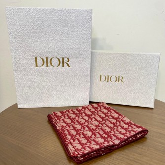 CHRISTIAN DIOR Red Oblique 100% Silk Scarf