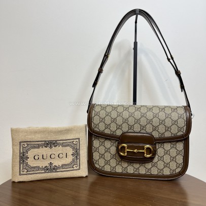 GUCCI Brown GG Supreme Horsebit 1955 Medium Shoulder Bag – GHW