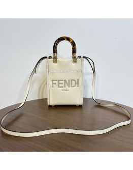 FENDI Mini Sunshine Shopper Mini Bag in Off White Calfskin with Shoulder Strap – GHW