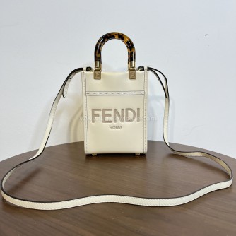 FENDI Mini Sunshine Shopper Mini Bag in Off White Calfskin with Shoulder Strap – GHW