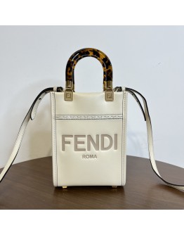 FENDI Mini Sunshine Shopper Mini Bag in Off White Calfskin with Shoulder Strap – GHW
