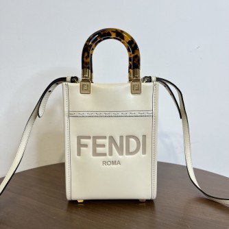 FENDI Mini Sunshine Shopper Mini Bag in Off White Calfskin with Shoulder Strap – GHW