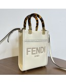 FENDI Mini Sunshine Shopper Mini Bag in Off White Calfskin with Shoulder Strap – GHW
