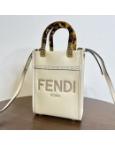 FENDI Mini Sunshine Shopper Mini Bag in Off White Calfskin with Shoulder Strap – GHW