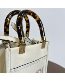 FENDI Mini Sunshine Shopper Mini Bag in Off White Calfskin with Shoulder Strap – GHW