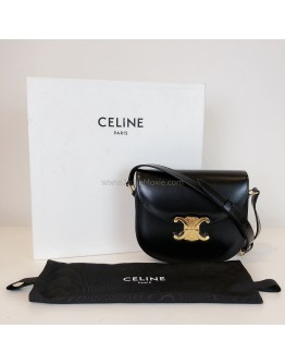 CELINE Besace Clea Triomphe Crossbody Bag in Black Shiny Calfskin – GHW