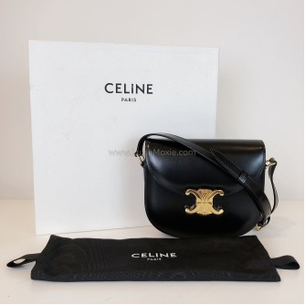 CELINE Besace Clea Triomphe Crossbody Bag in Black Shiny Calfskin – GHW