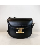 CELINE Besace Clea Triomphe Crossbody Bag in Black Shiny Calfskin – GHW