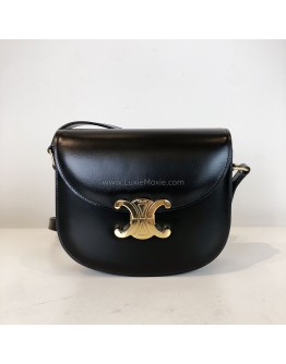 CELINE Besace Clea Triomphe Crossbody Bag in Black Shiny Calfskin – GHW