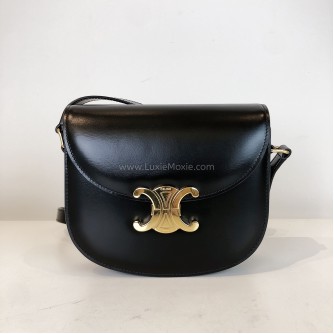 CELINE Besace Clea Triomphe Crossbody Bag in Black Shiny Calfskin – GHW