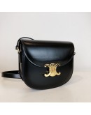 CELINE Besace Clea Triomphe Crossbody Bag in Black Shiny Calfskin – GHW