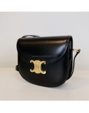CELINE Besace Clea Triomphe Crossbody Bag in Black Shiny Calfskin – GHW