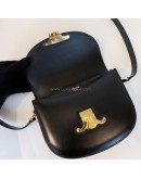 CELINE Besace Clea Triomphe Crossbody Bag in Black Shiny Calfskin – GHW