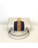 GUCCI Sylvie Mini Top Handle Bag in Off White Calfskin with Twisted Web Strap & Leather Strap – GHW
