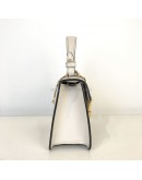GUCCI Sylvie Mini Top Handle Bag in Off White Calfskin with Twisted Web Strap & Leather Strap – GHW