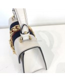 GUCCI Sylvie Mini Top Handle Bag in Off White Calfskin with Twisted Web Strap & Leather Strap – GHW