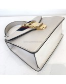GUCCI Sylvie Mini Top Handle Bag in Off White Calfskin with Twisted Web Strap & Leather Strap – GHW