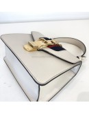 GUCCI Sylvie Mini Top Handle Bag in Off White Calfskin with Twisted Web Strap & Leather Strap – GHW