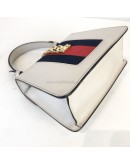 GUCCI Sylvie Mini Top Handle Bag in Off White Calfskin with Twisted Web Strap & Leather Strap – GHW