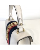 GUCCI Sylvie Mini Top Handle Bag in Off White Calfskin with Twisted Web Strap & Leather Strap – GHW