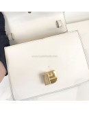 GUCCI Sylvie Mini Top Handle Bag in Off White Calfskin with Twisted Web Strap & Leather Strap – GHW