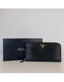 PRADA 1ML506 Nero Black Vitello Move Leather Long Zipped Wallet – GHW