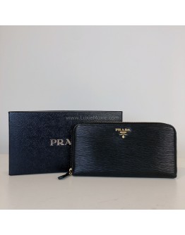 PRADA 1ML506 Nero Black Vitello Move Leather Long Zipped Wallet – GHW