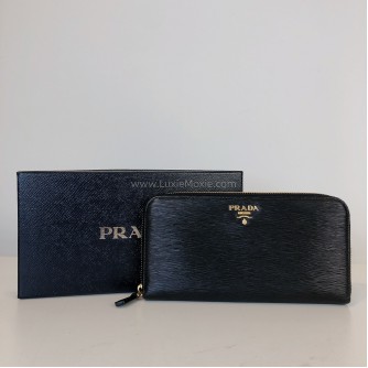 PRADA 1ML506 Nero Black Vitello Move Leather Long Zipped Wallet – GHW