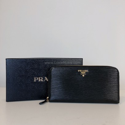 PRADA 1ML506 Nero Black Vitello Move Leather Long Zipped Wallet – GHW