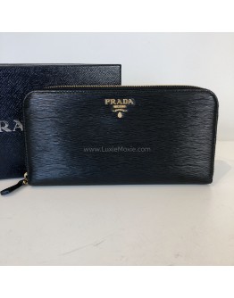 PRADA 1ML506 Nero Black Vitello Move Leather Long Zipped Wallet – GHW