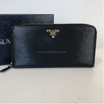 PRADA 1ML506 Nero Black Vitello Move Leather Long Zipped Wallet – GHW