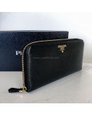 PRADA 1ML506 Nero Black Vitello Move Leather Long Zipped Wallet – GHW