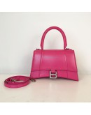 BALENCIAGA Small Hourglass Handbag in Pink Shiny Box Calfskin – SHW (Receipt Year 2019)