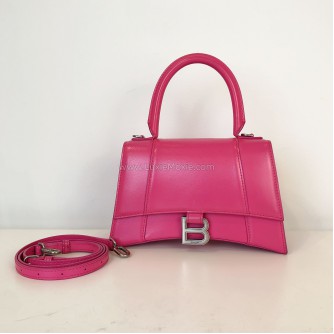 BALENCIAGA Small Hourglass Handbag in Pink Shiny Box Calfskin – SHW (Receipt Year 2019)