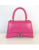 BALENCIAGA Small Hourglass Handbag in Pink Shiny Box Calfskin – SHW (Receipt Year 2019)