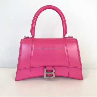 BALENCIAGA Small Hourglass Handbag in Pink Shiny Box Calfskin – SHW (Receipt Year 2019)