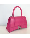 BALENCIAGA Small Hourglass Handbag in Pink Shiny Box Calfskin – SHW (Receipt Year 2019)