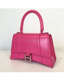 BALENCIAGA Small Hourglass Handbag in Pink Shiny Box Calfskin – SHW (Receipt Year 2019)