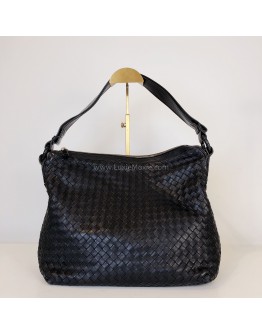 BOTTEGA VENETA Black Intreciatto Nappa Leather Hobo Shoulder Bag – GHW